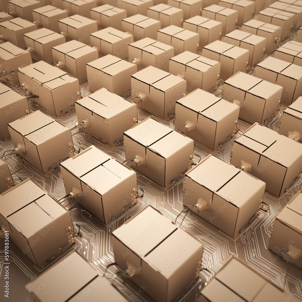 large collection of cardboard boxes linked together. generative AI