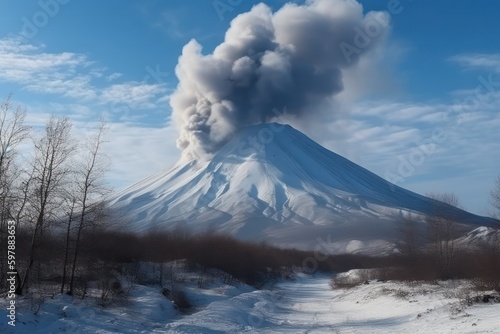 a powerful volcanic eruption occurred with the release of ash and lava. Generative AI