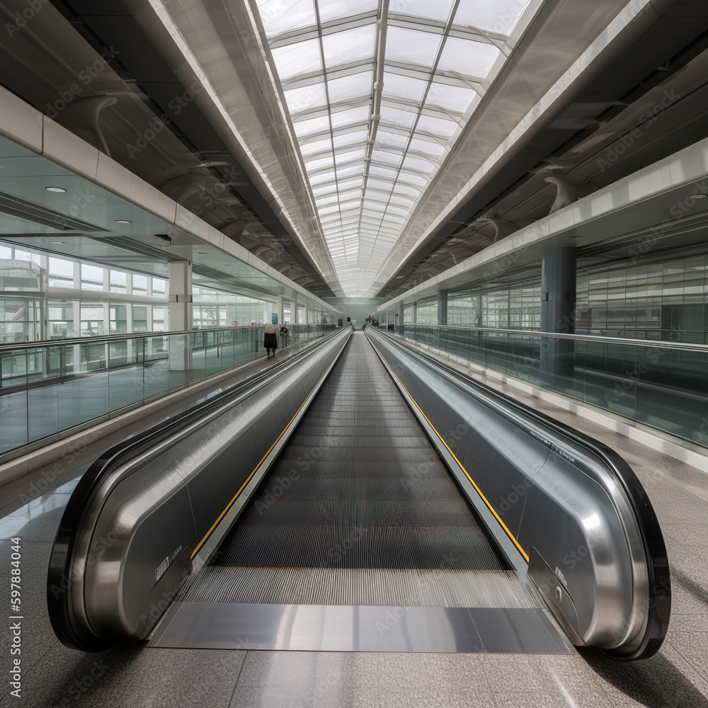 moving escalator in airport. generative ai