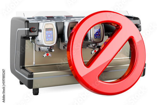 Espresso coffee machine professional with forbidden symbol. 3D rendering