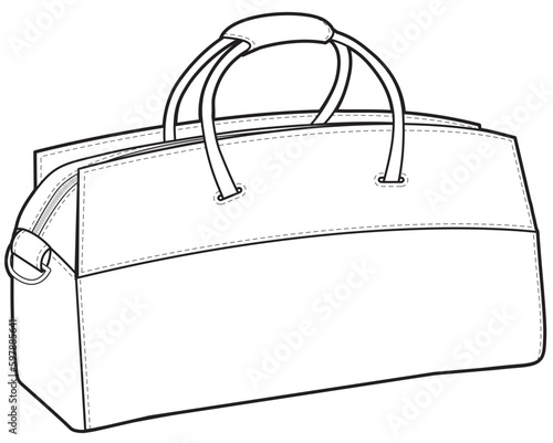 professional duffle bag for gym and sports activities flat sketch vector illustration technical cad drawing template