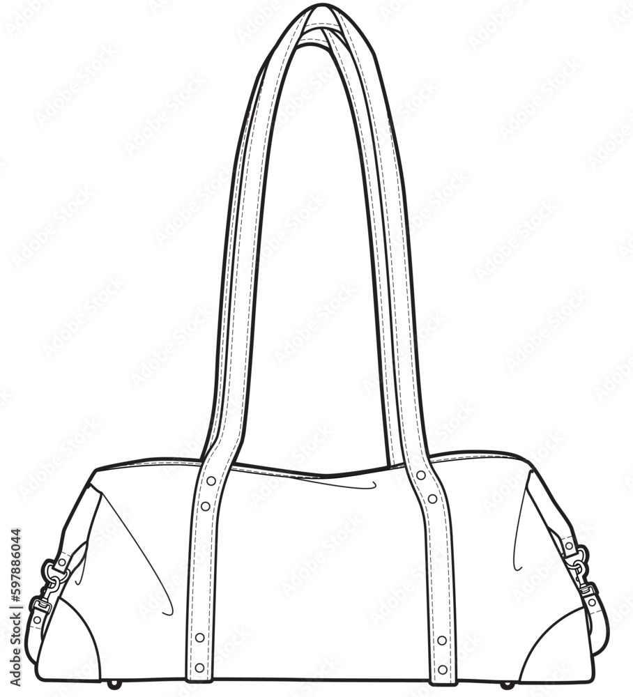 long strap tote bag flat sketch vector illustration technical cad drawing template Stock Vector