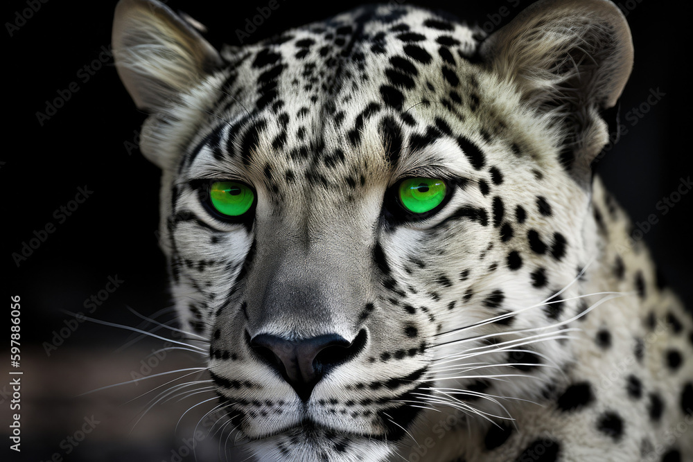 black and white leopard with green eyes - made with generative ai
