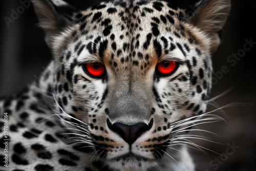 black and white leopard with red eyes - made with generative ai