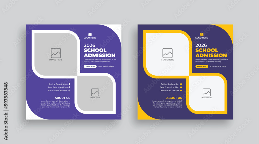School admission web banner, square banner, and social media post ...