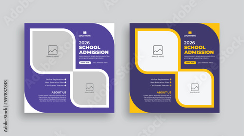 School admission web banner, square banner, and social media post template