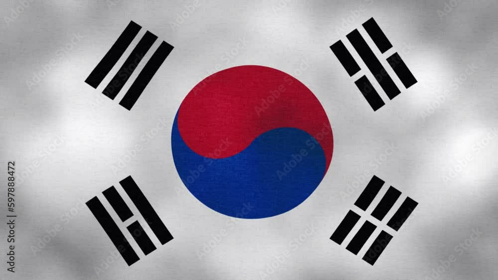 Waving Flag of Korea South video background with vintage vignette overlay effect. Realistic Slow Motion Waving Flag of Korea South video background with vintage vignette overlay effect. Realistic Slow Motion
