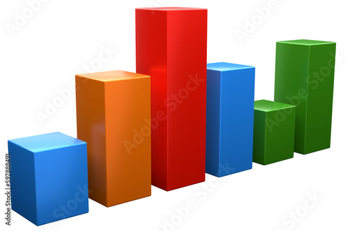 color bar graph for business without background  png. 3d illustration