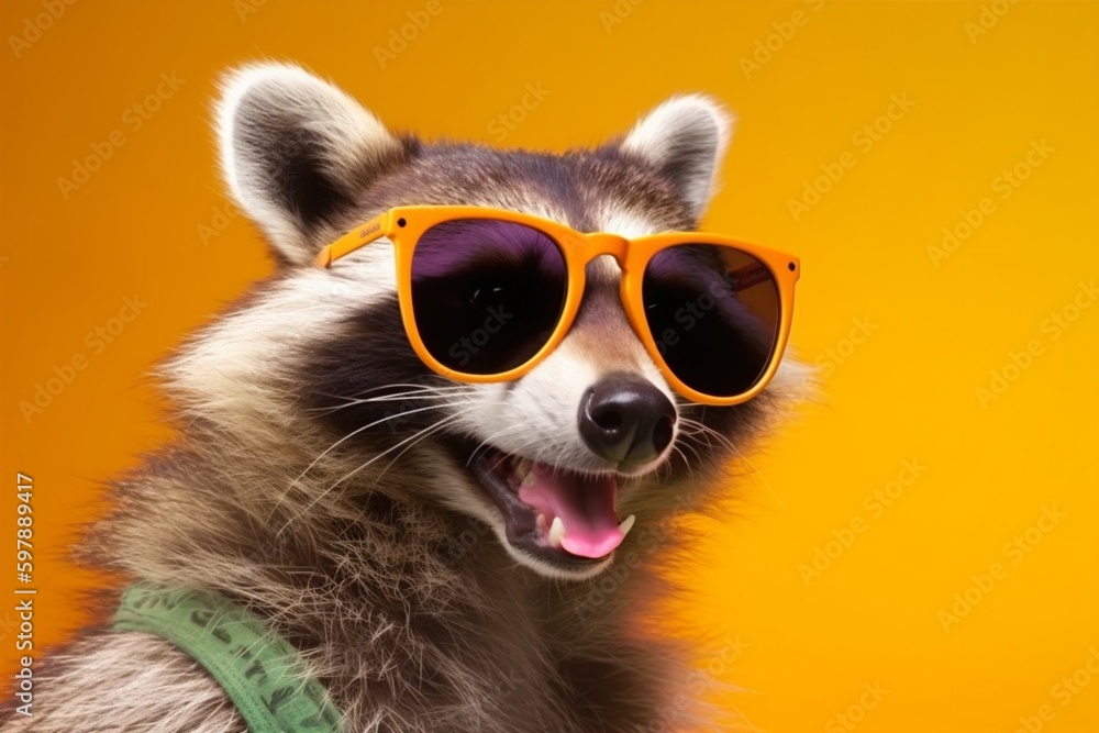 raccoon fun animal portrait party cute music background glasses pet young. Generative AI. raccoon fun animal portrait party cute music background glasses pet young. Generative AI.