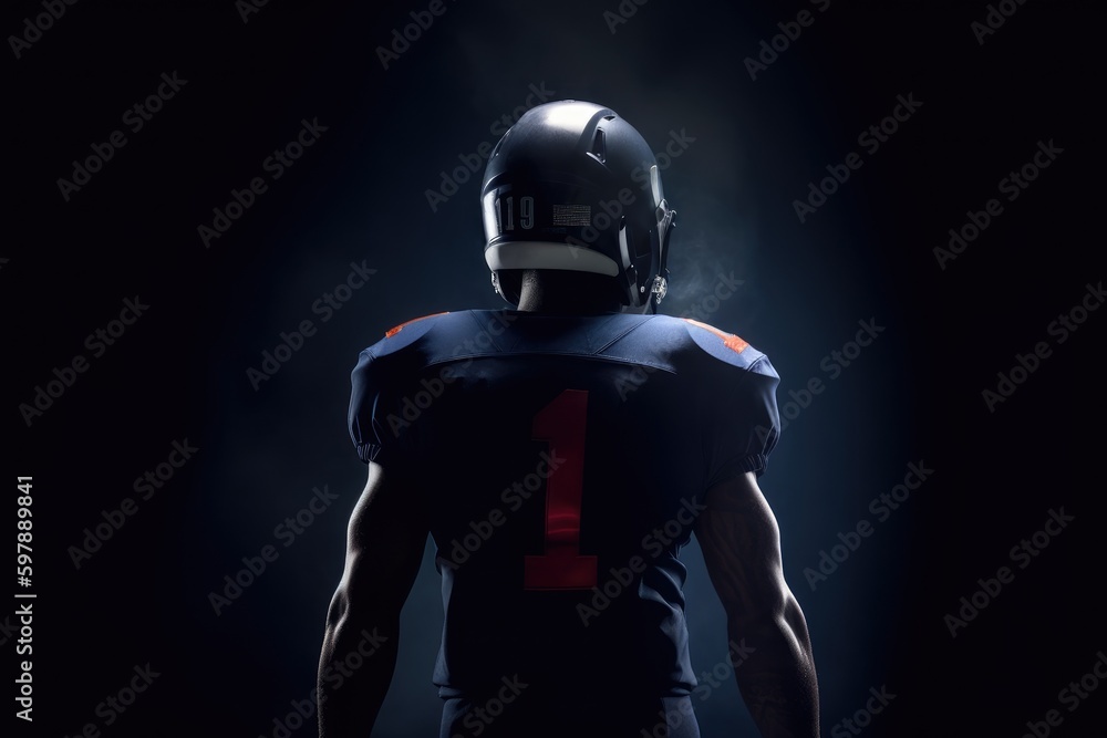 American Football player silhouette in studio on black background. NFL. Generative AI.