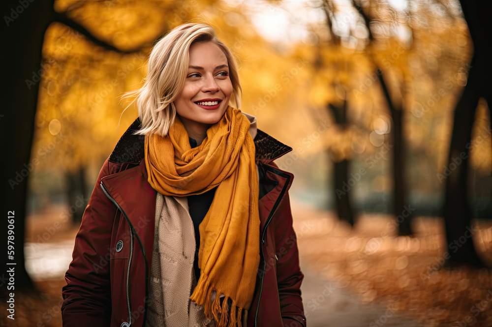 Woman in the park in autumn created with Generative AI technology Woman in the park in autumn created with Generative AI technology