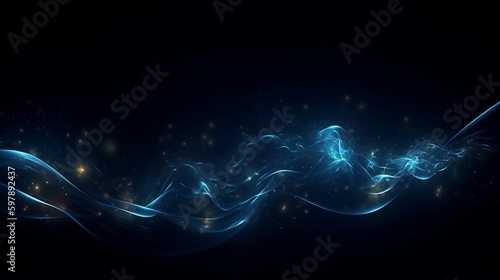 Blue abstract waves on a black background. Electric blue wave background. Generative AI,