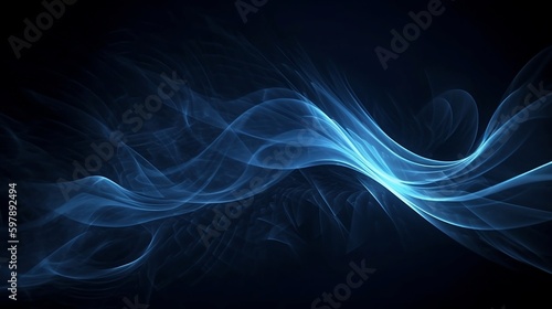 Blue abstract waves on a black background. Electric blue wave background. Generative AI,