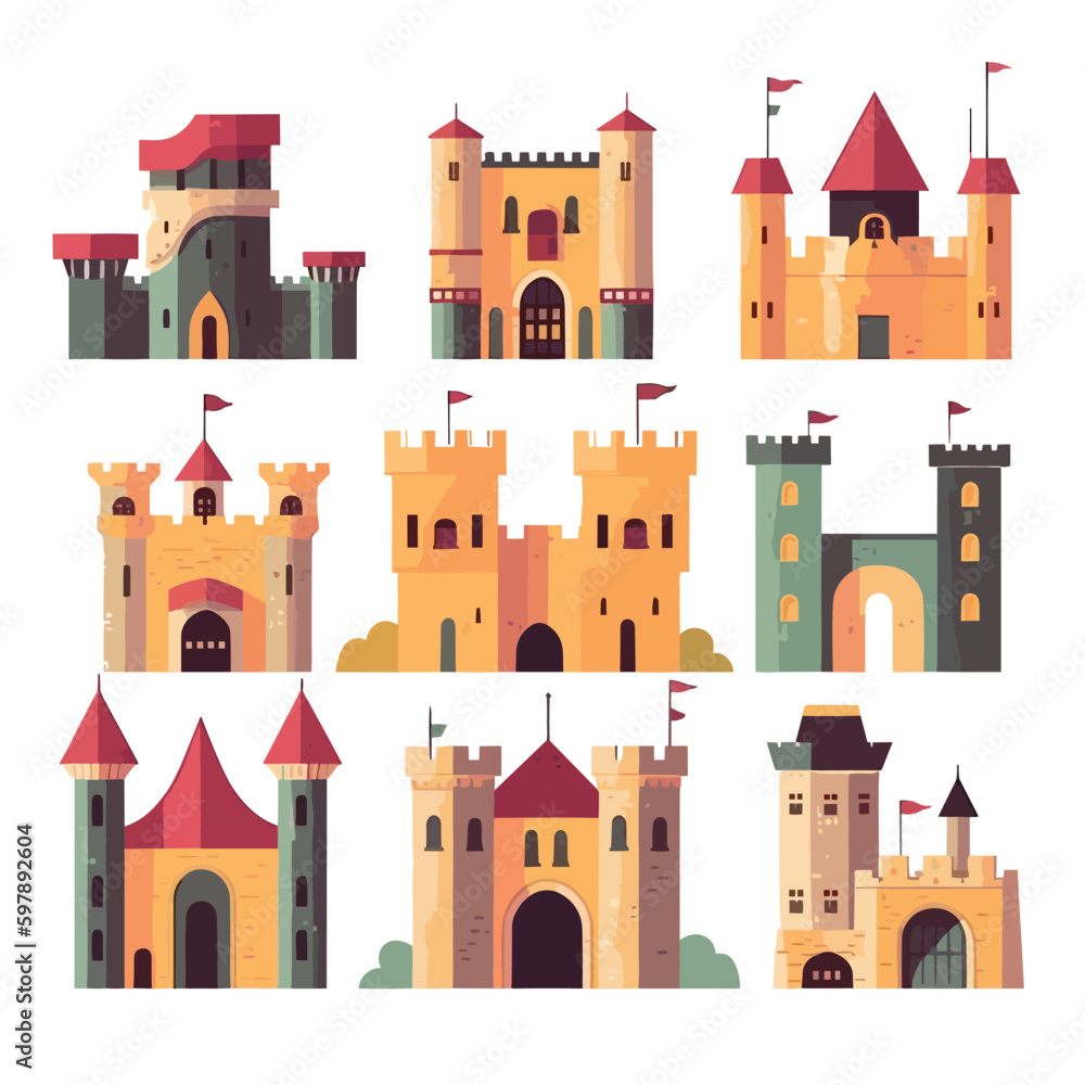 Castle set vector illustration isolated on white