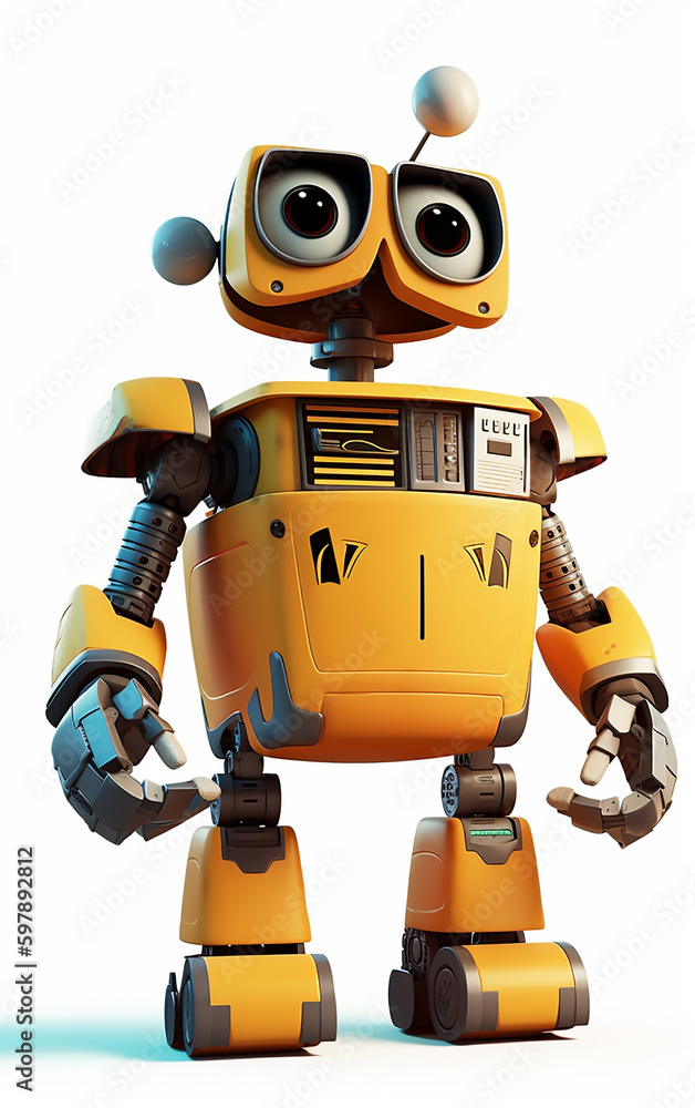 A quirky yellow robot with expressive eyes, perfect for tech-themed educational content. A quirky yellow robot with expressive eyes, perfect for tech-themed educational content.