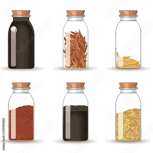 Jars with spices set vector illustration isolated on white