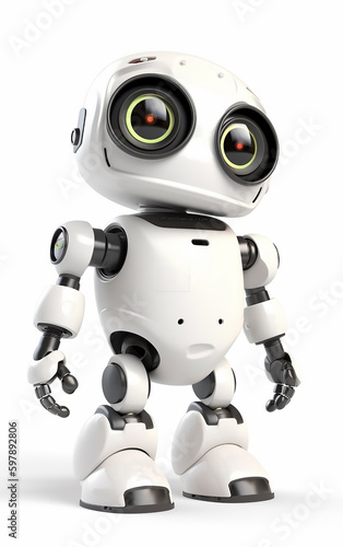 Charming white robot with curious eyes, perfect for tech-themed educational content and storytelling. © Liana