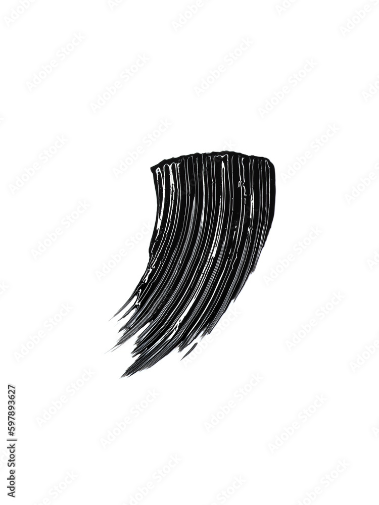 Black mascara texture, brush stroke isolated on white background. Cosmetic product swatch Black mascara texture, brush stroke isolated on white background. Cosmetic product swatch