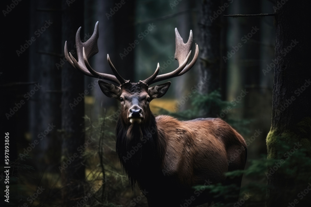 deer in the forest - obrazy, fototapety, plakaty 