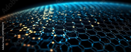 Nanotechnology structure of hexagonal nano material. Macro abstract futuristic network of neurons and neural networking.