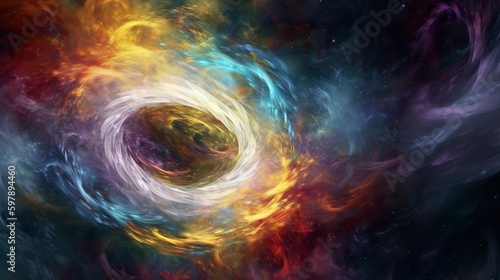 A digital illustration of an abstract cosmic background, with swirling colors and patterns resembling galaxies and nebulas, evoking a sense of wonder and mystery - Generative Ai