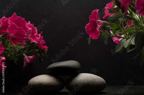 Photography stones and flowers for podium background