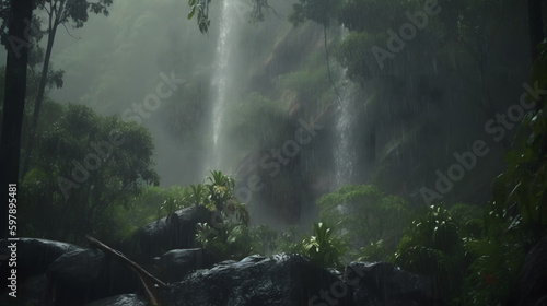 waterfall in the fog