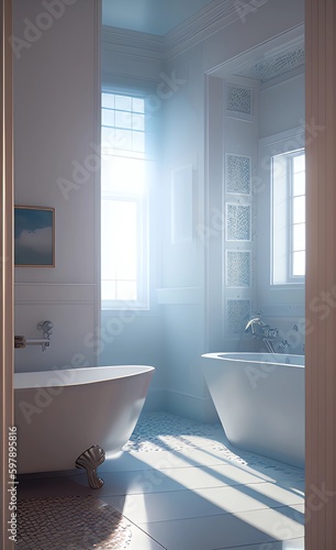Light white modern bathroom. Classic design interior - AI