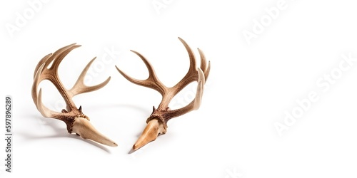 Deer Antlers on White Background and Space for Text, Mockup Illustration with Generative AI