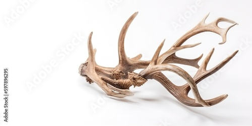 Deer Antlers on White Background and Space for Text, Mockup Illustration with Generative AI