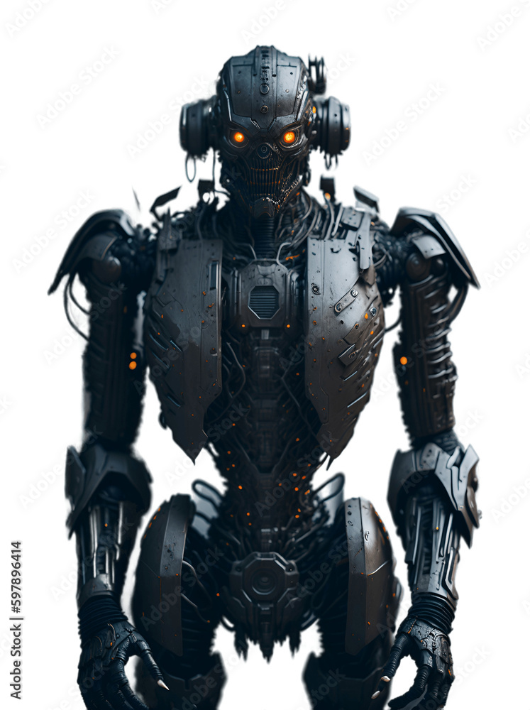 Fototapeta premium The Rise of Super Intelligent Grey Robot Humanoid in Bank Color on Transparent Background PNG for Machine Revolution and Artificial Intelligence, Generative AI