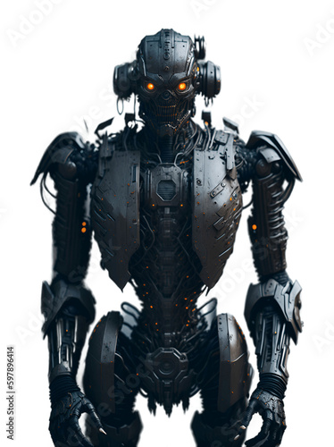 The Rise of Super Intelligent Grey Robot Humanoid in Bank Color on Transparent Background PNG for Machine Revolution and Artificial Intelligence, Generative AI 
