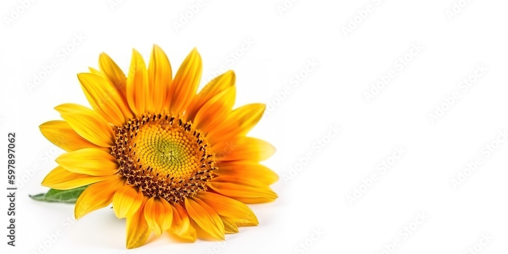 Fototapeta premium A Sun Flower on White Background and Space for Text, Mockup Illustration with Generative AI