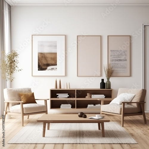 Frame mockup  cozy living room  modern nursery interior. Generative AI.