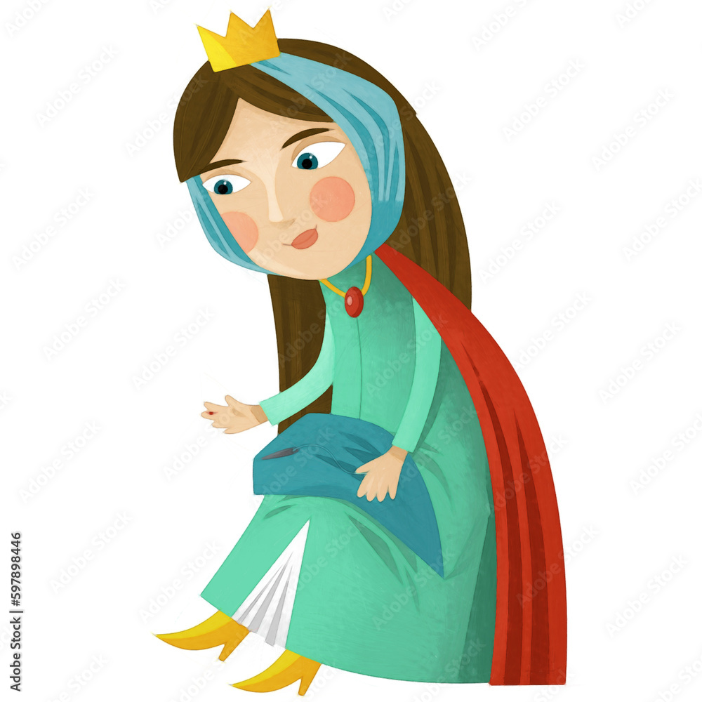 cartoon scene queen or princess sawing illustration artistic painting style