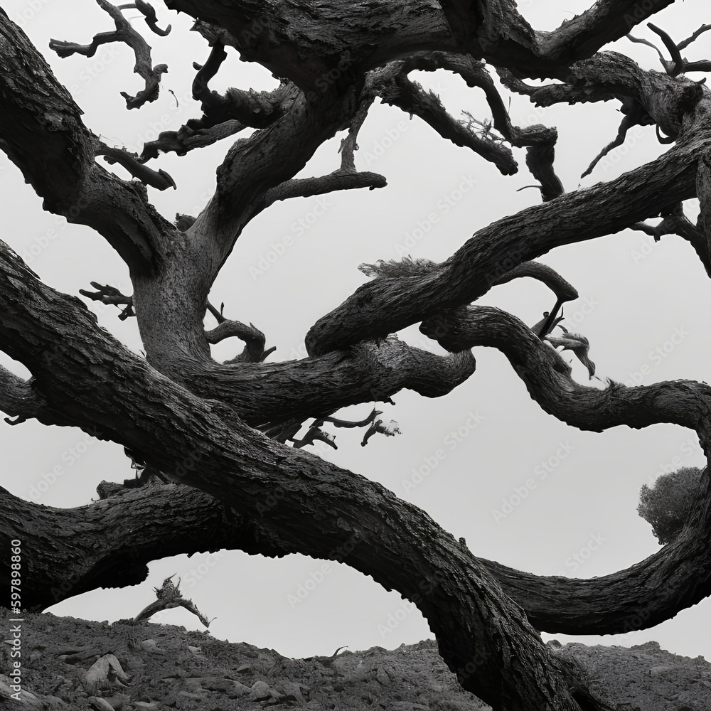 A twisted and gnarled texture with twisted branches and roots2, Generative AI A twisted and gnarled texture with twisted branches and roots2, Generative AI