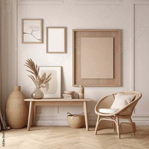 Frame mockup  cozy living room  modern nursery interior. Generative AI.