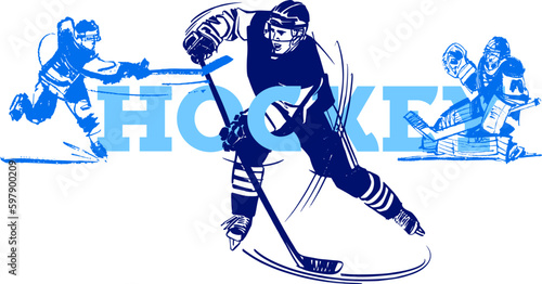 vector illustration sketch of the hockey player  photo