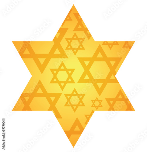 Gold Star of David, isolated on white background. Vector illustration.