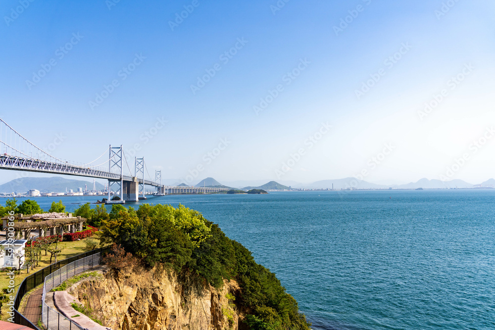 瀬戸大橋と瀬戸内海の海と空