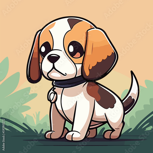 Cute cartoon beagle dog. Vector illustration in flat style