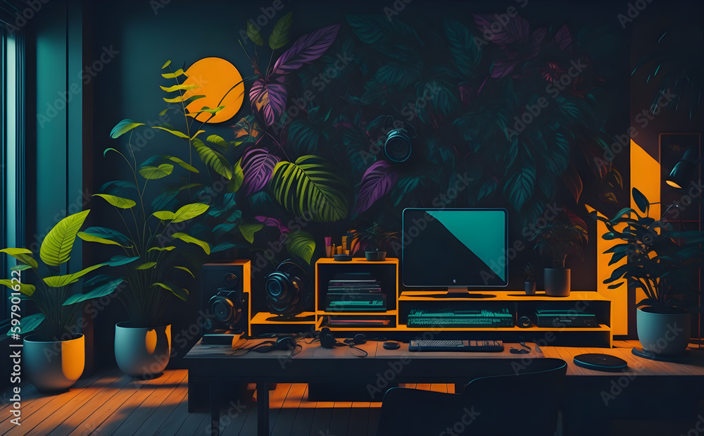 Lofi room vibrant, beautiful chill, atmospheric wallpaper. background
