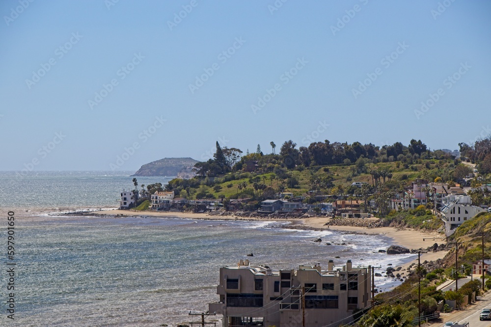 The Pacific Coast Highway winds along the Malibu Coast, past some of the most expensive real estate in the Los Angeles area