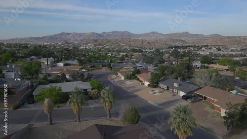 Flying counter forward view of Ridgecrest neighborhood in El Paso Texas photo