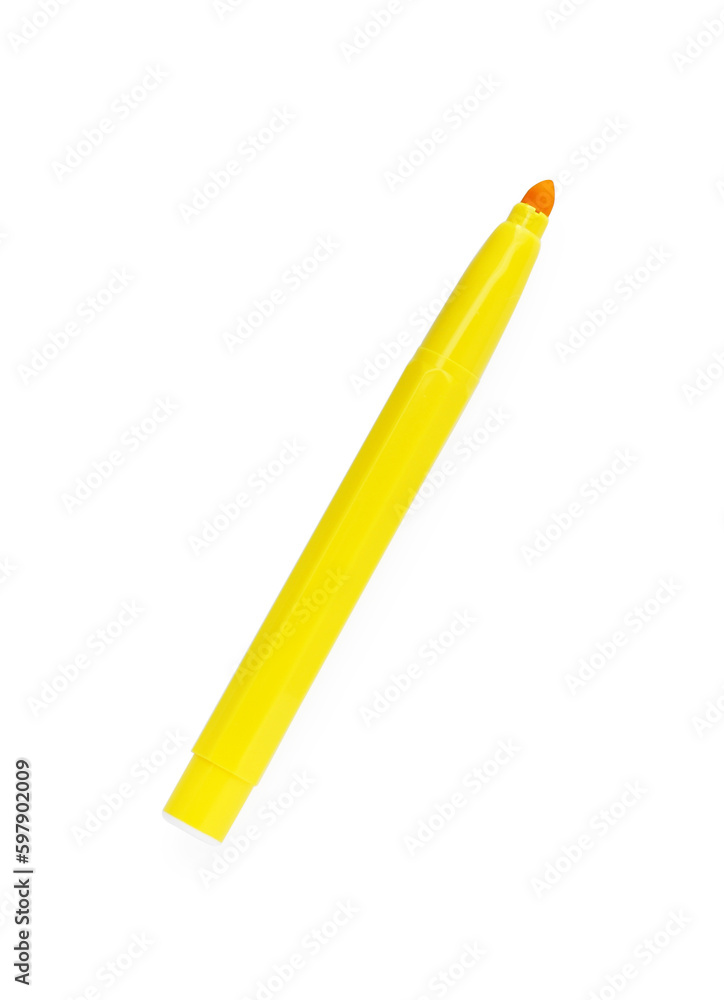 Bright yellow marker isolated on white, top view Bright yellow marker isolated on white, top view
