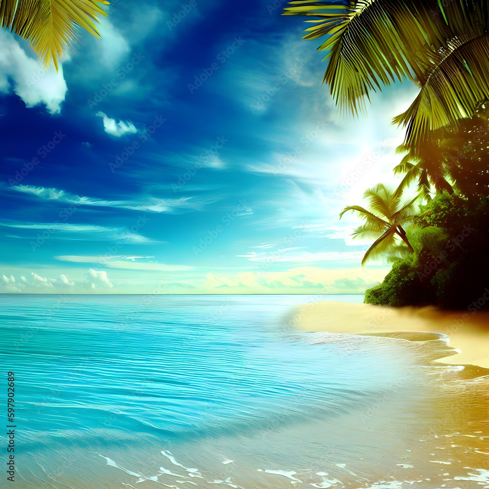 beach with palm trees, generative ai