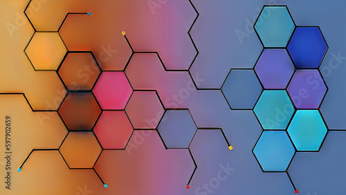 Slika na platnu Abstract crossover of warm and cool-colored hexagons