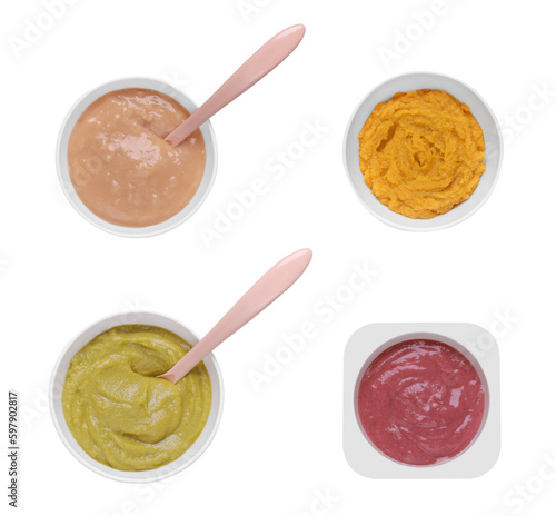 Wallpaper Mural Set of baby food isolated on white, top view Torontodigital.ca
