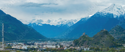 Sion Switzerland also called Sitten with Valere Castle and Tourbillon Castle - travel photography