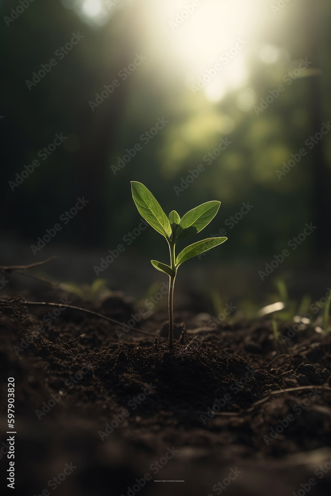 A young plant growing in sunlight. AI generative A young plant growing in sunlight. AI generative